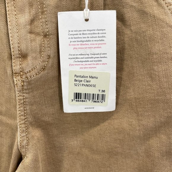 Sezane Pantalon Manu Jeans Cuffed Pants Beige Tan Womens Size 36 NWT - Picture 3 of 13